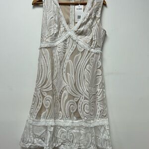 Yoins Womens Dress Size M White Midi Sleeveless Lace Embroidered